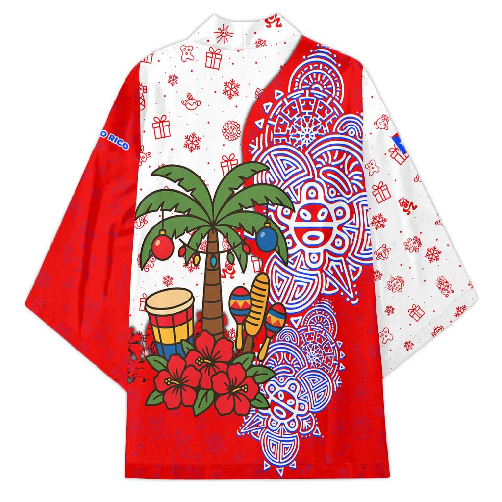 Puerto Rico Christmas Kimono with Taino Symbols Palm Tree Bongos and Holiday Pattern Design - Wonder Print Shop