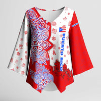 Puerto Rico Christmas Kimono Sleeve Blouse with Taino Symbols Palm Tree Bongos and Holiday Pattern Design - Wonder Print Shop