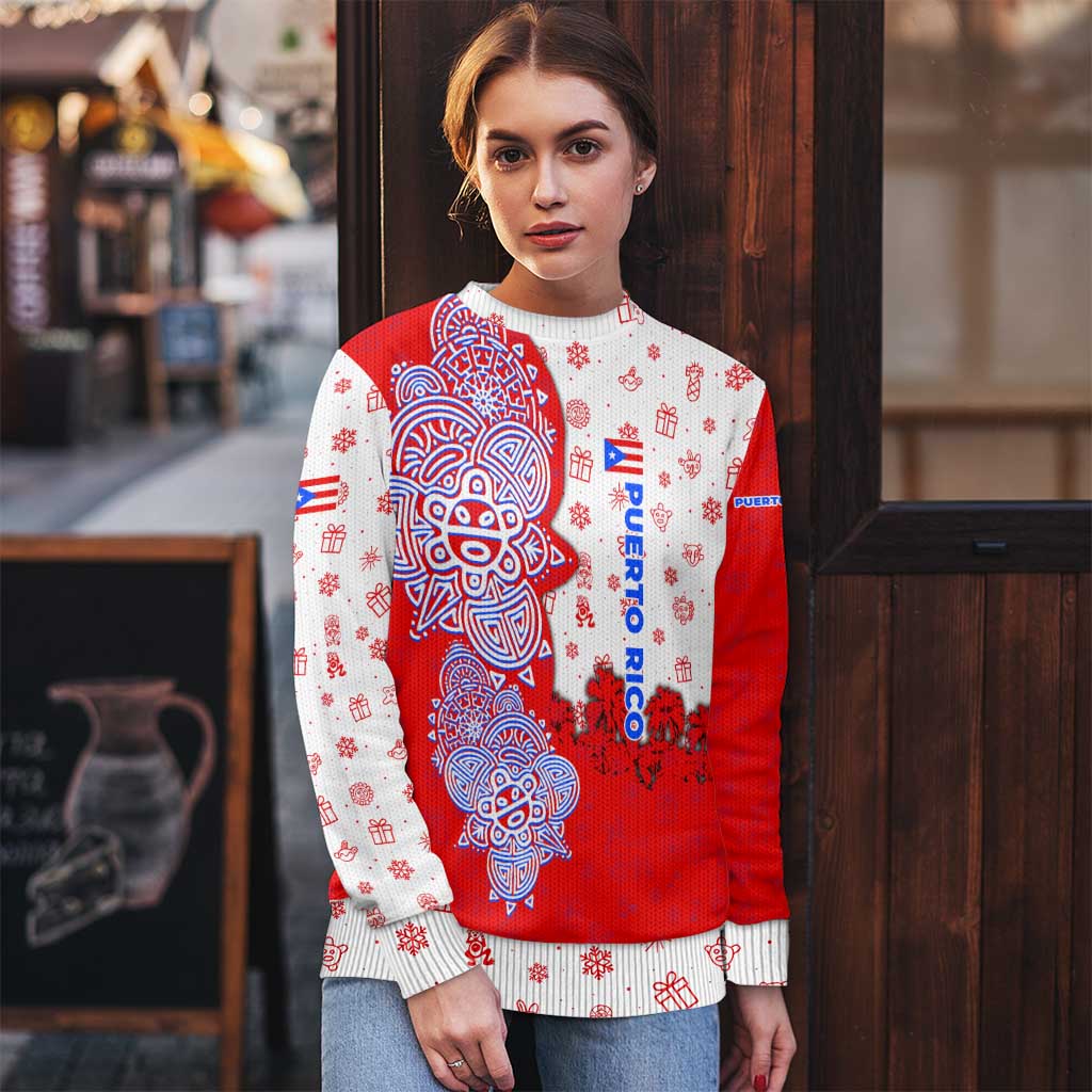 Puerto Rico Christmas Ugly Christmas Sweater with Taino Symbols Palm Tree Bongos and Holiday Pattern Design - Wonder Print Shop