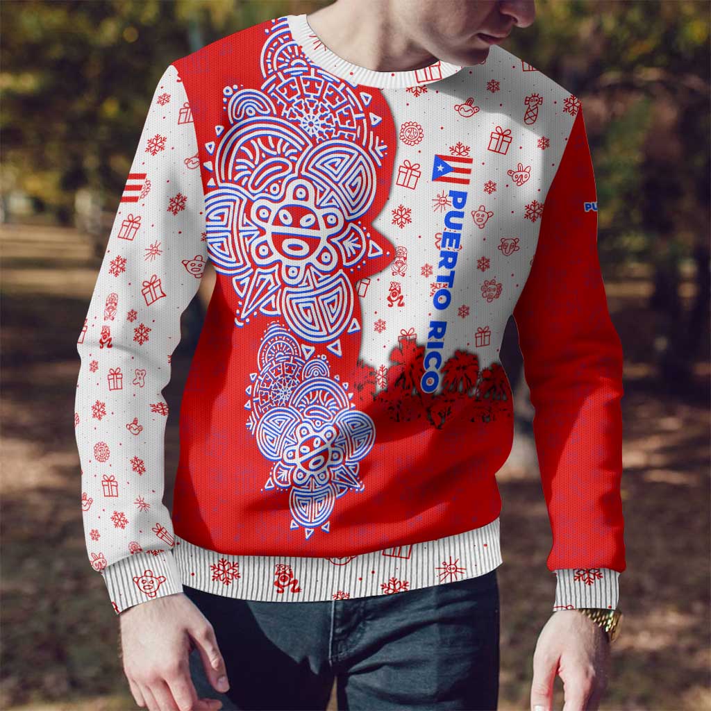 Puerto Rico Christmas Ugly Christmas Sweater with Taino Symbols Palm Tree Bongos and Holiday Pattern Design - Wonder Print Shop