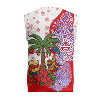 Puerto Rico Christmas Knitted V-Neck Vest with Taino Symbols Palm Tree Bongos and Holiday Pattern Design - Wonder Print Shop