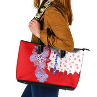 Puerto Rico Christmas Leather Tote Bag with Taino Symbols Palm Tree Bongos and Holiday Pattern Design - Wonder Print Shop