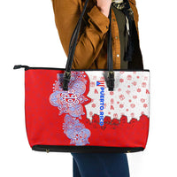 Puerto Rico Christmas Leather Tote Bag with Taino Symbols Palm Tree Bongos and Holiday Pattern Design - Wonder Print Shop