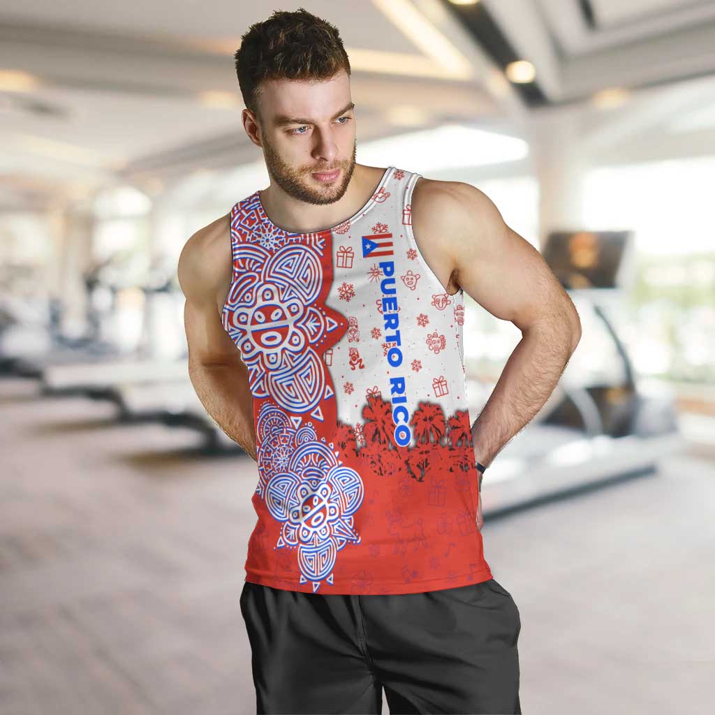 Puerto Rico Christmas Men Tank Top with Taino Symbols Palm Tree Bongos and Holiday Pattern Design - Wonder Print Shop