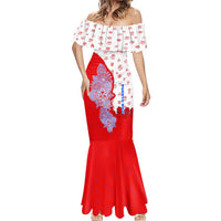 Puerto Rico Christmas Mermaid Dress with Taino Symbols Palm Tree Bongos and Holiday Pattern Design - Wonder Print Shop