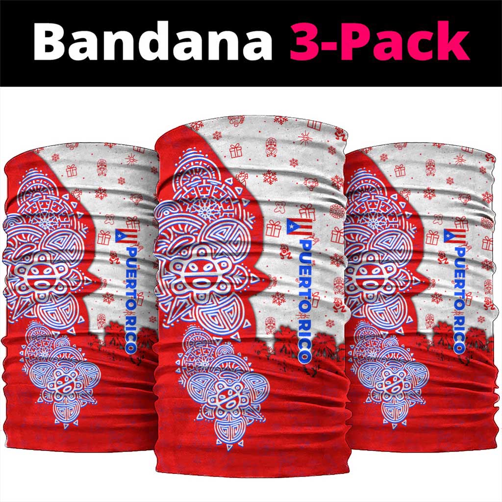 Puerto Rico Christmas Neck Gaiter with Taino Symbols Palm Tree Bongos and Holiday Pattern Design - Wonder Print Shop