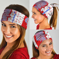 Puerto Rico Christmas Neck Gaiter with Taino Symbols Palm Tree Bongos and Holiday Pattern Design - Wonder Print Shop