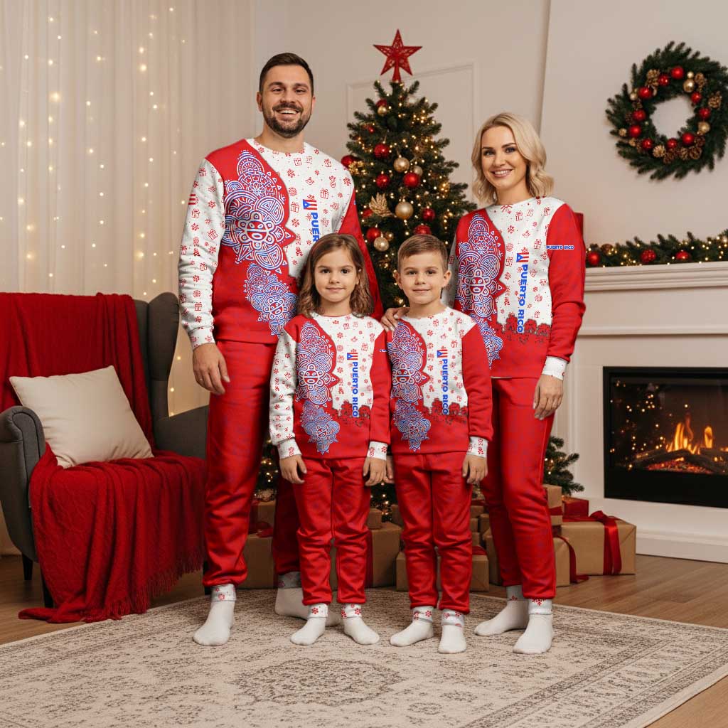 Puerto Rico Christmas Pajama Set with Taino Symbols Palm Tree Bongos and Holiday Pattern Design - Wonder Print Shop
