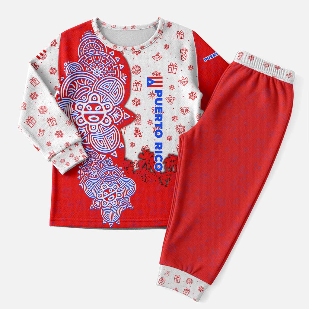 Puerto Rico Christmas Pajama Set with Taino Symbols Palm Tree Bongos and Holiday Pattern Design - Wonder Print Shop
