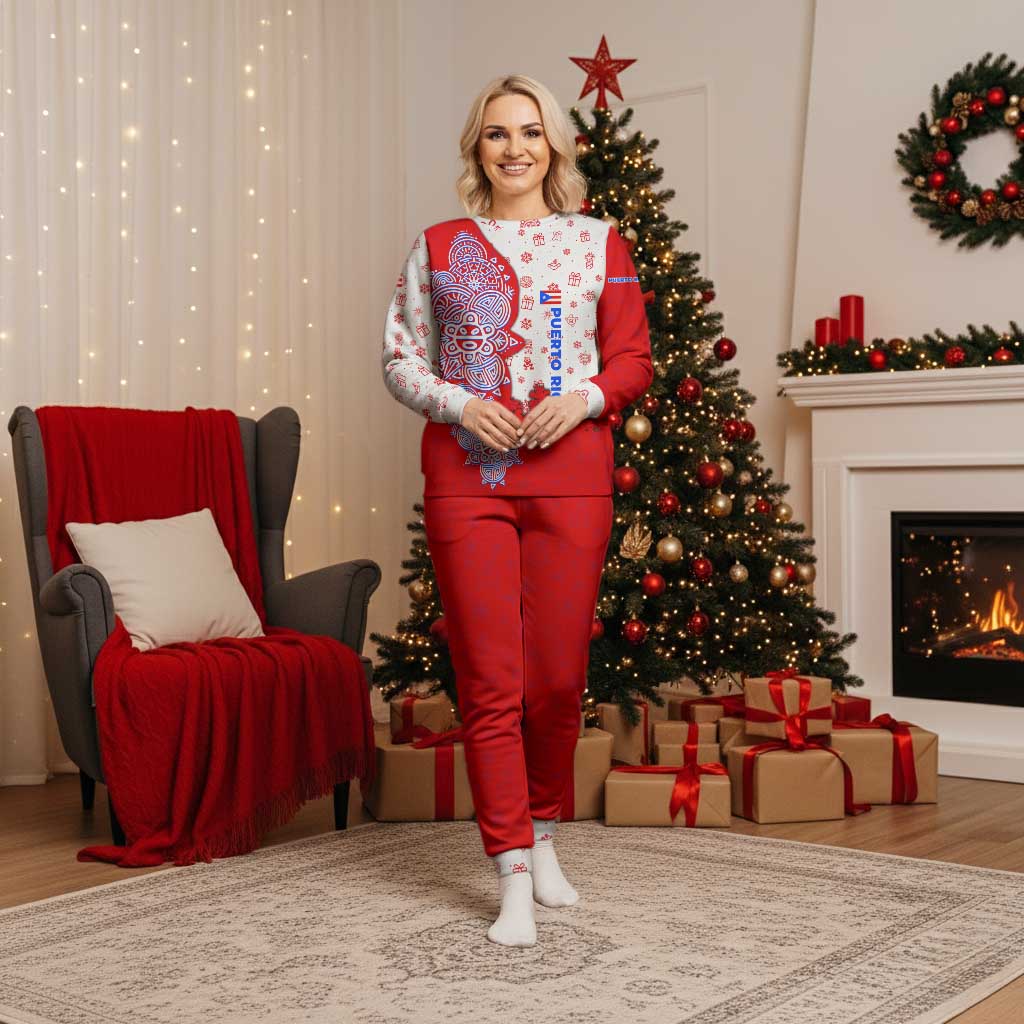 Puerto Rico Christmas Pajama Set with Taino Symbols Palm Tree Bongos and Holiday Pattern Design - Wonder Print Shop