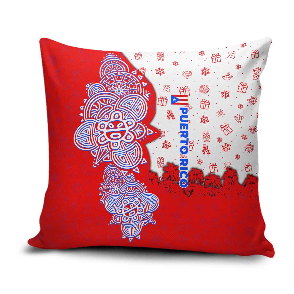 Puerto Rico Christmas Pillow Cover with Taino Symbols Palm Tree Bongos and Holiday Pattern Design - Wonder Print Shop