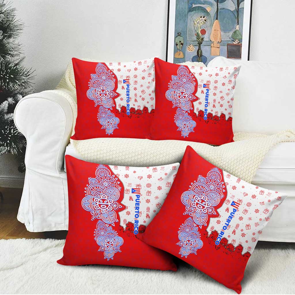 Puerto Rico Christmas Pillow Cover with Taino Symbols Palm Tree Bongos and Holiday Pattern Design - Wonder Print Shop