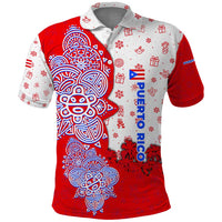 Puerto Rico Christmas Polo Shirt with Taino Symbols Palm Tree Bongos and Holiday Pattern Design - Wonder Print Shop