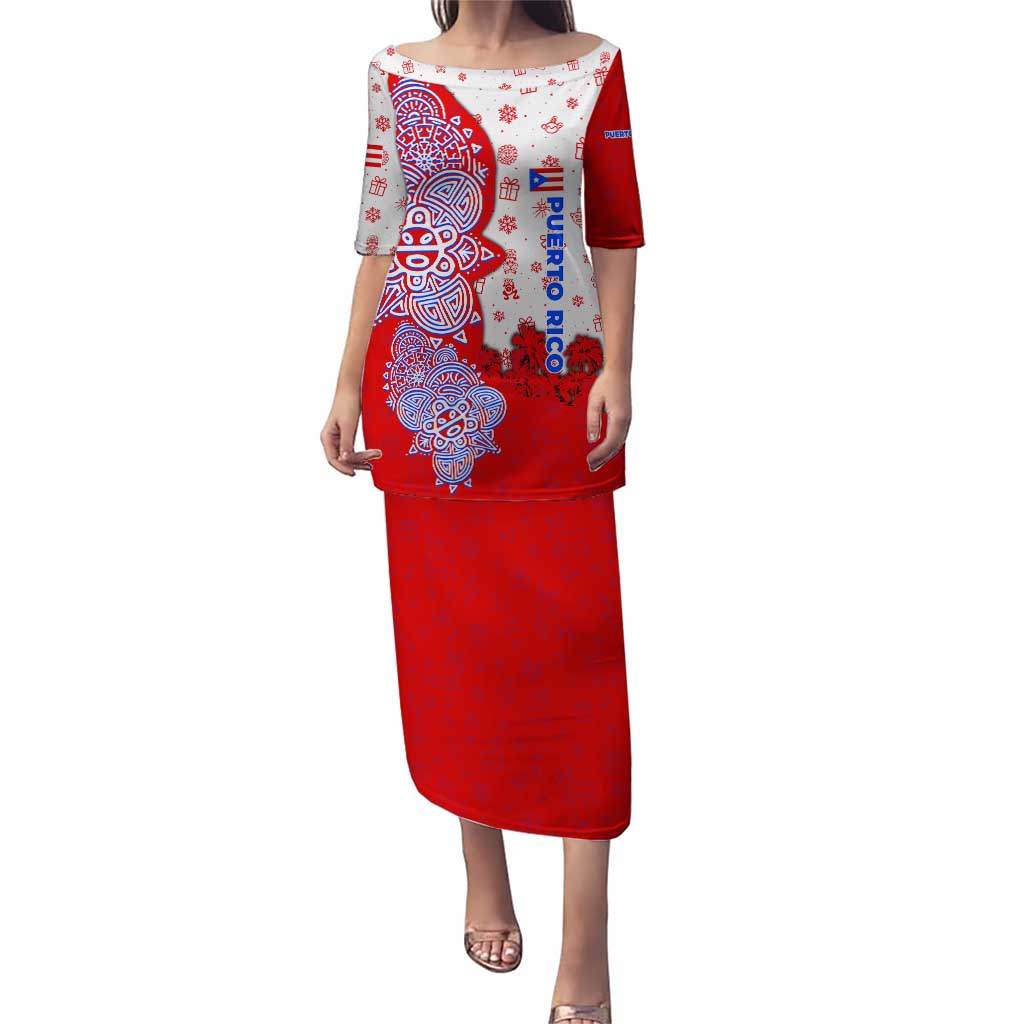 Puerto Rico Christmas Puletasi with Taino Symbols Palm Tree Bongos and Holiday Pattern Design - Wonder Print Shop