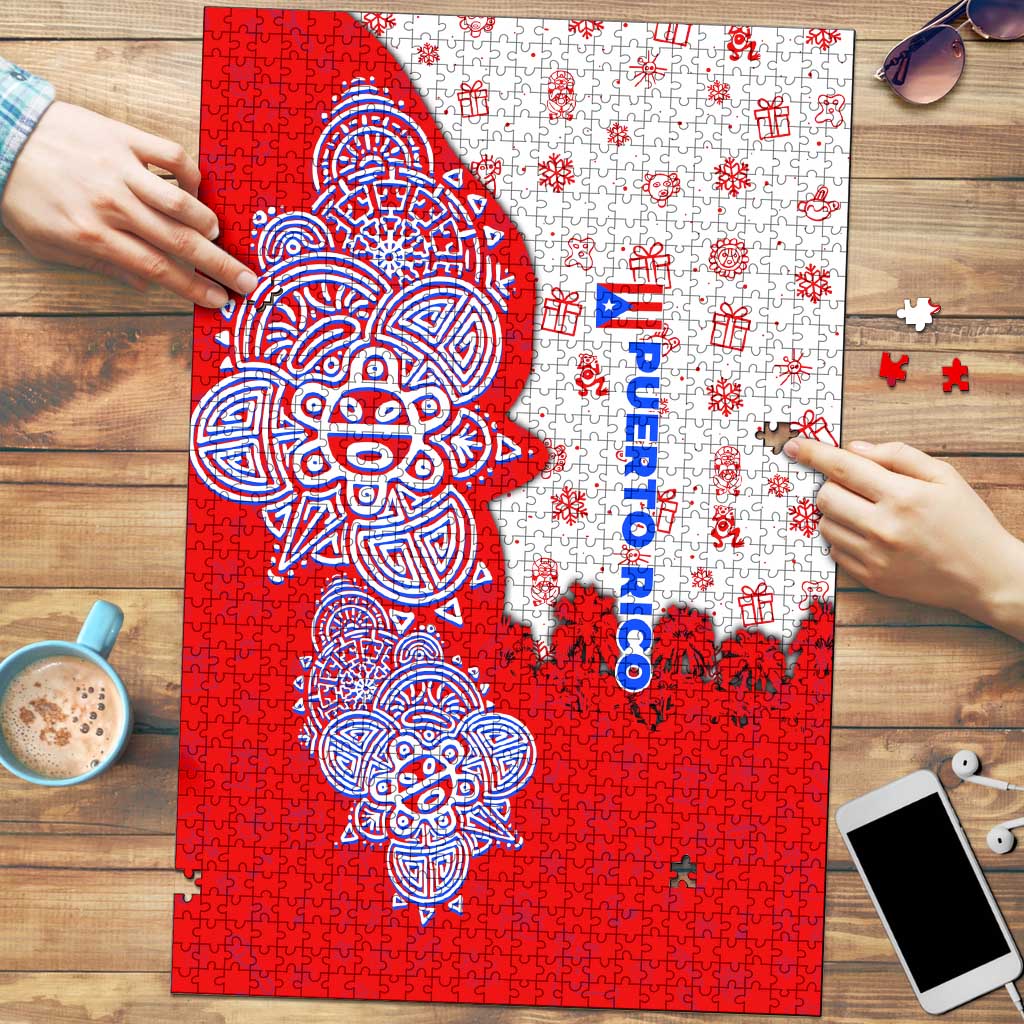 Puerto Rico Christmas Puzzle with Taino Symbols Palm Tree Bongos and Holiday Pattern Design - Wonder Print Shop