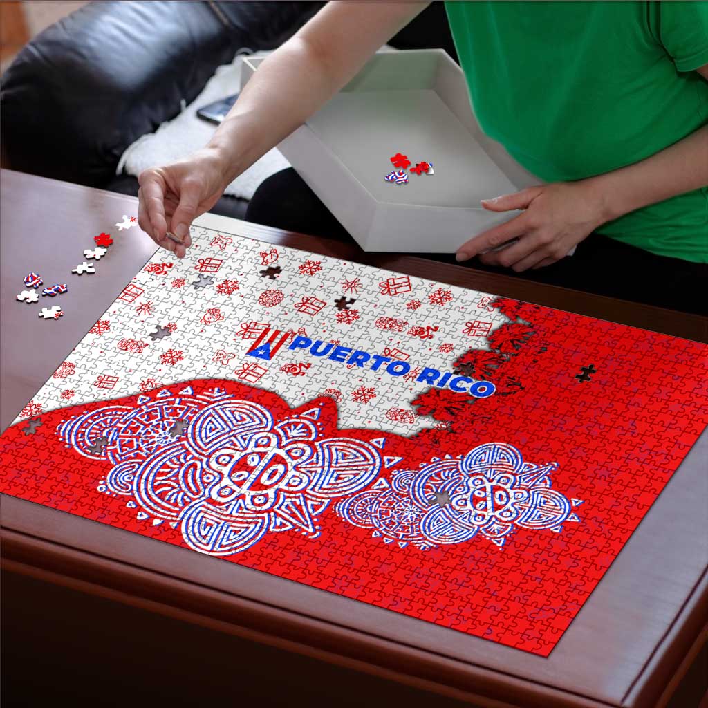 Puerto Rico Christmas Puzzle with Taino Symbols Palm Tree Bongos and Holiday Pattern Design - Wonder Print Shop