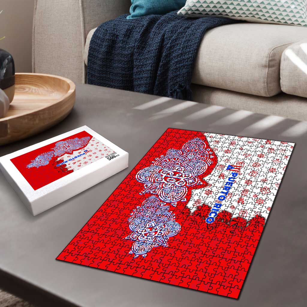 Puerto Rico Christmas Puzzle with Taino Symbols Palm Tree Bongos and Holiday Pattern Design - Wonder Print Shop