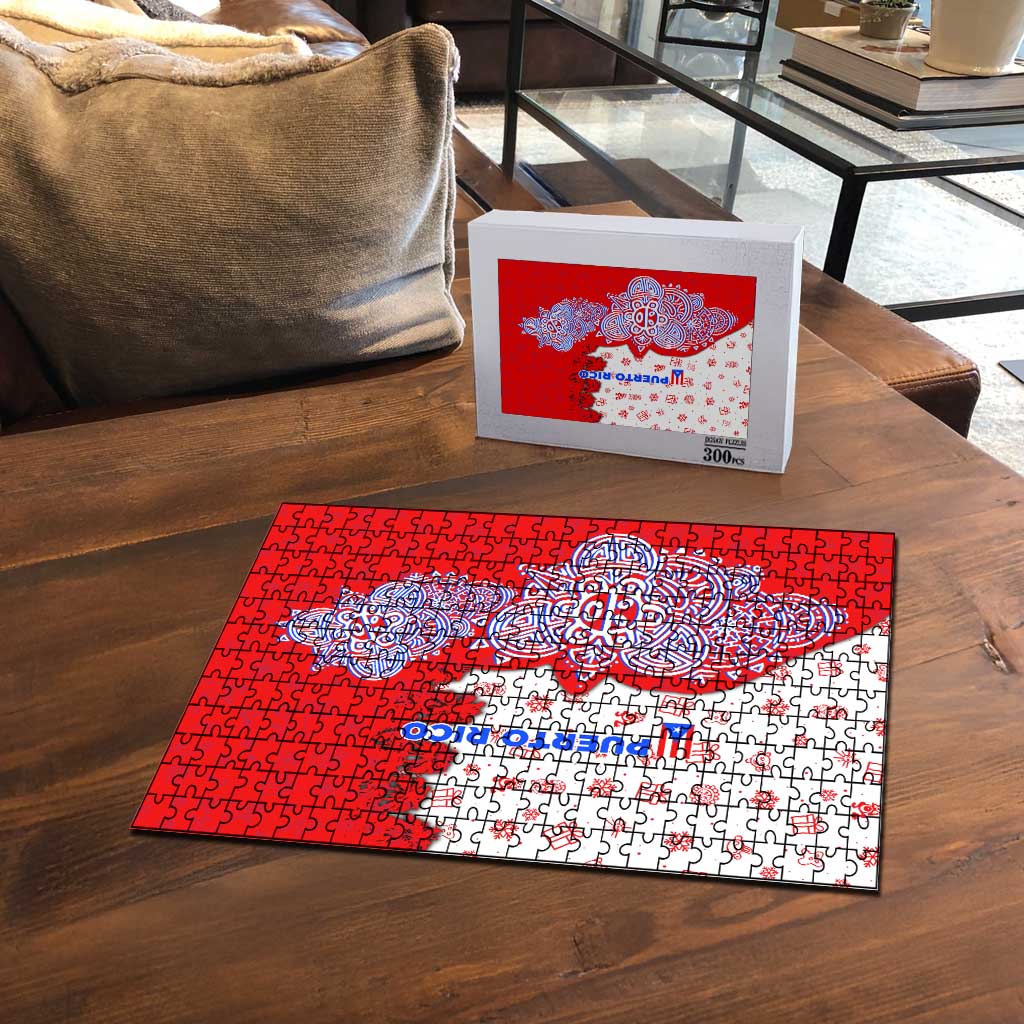 Puerto Rico Christmas Puzzle with Taino Symbols Palm Tree Bongos and Holiday Pattern Design - Wonder Print Shop