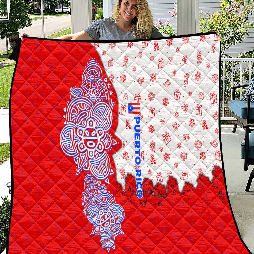 Puerto Rico Christmas Quilt with Taino Symbols Palm Tree Bongos and Holiday Pattern Design - Wonder Print Shop