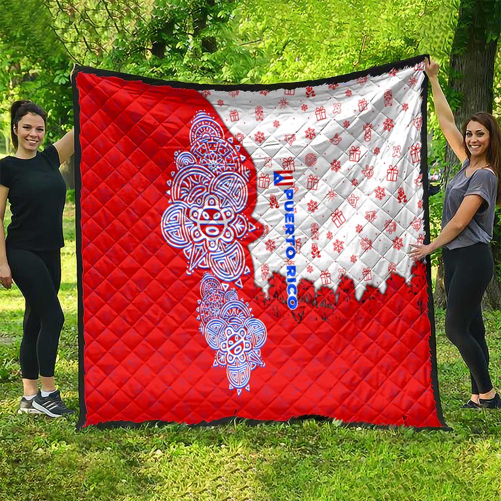 Puerto Rico Christmas Quilt with Taino Symbols Palm Tree Bongos and Holiday Pattern Design - Wonder Print Shop