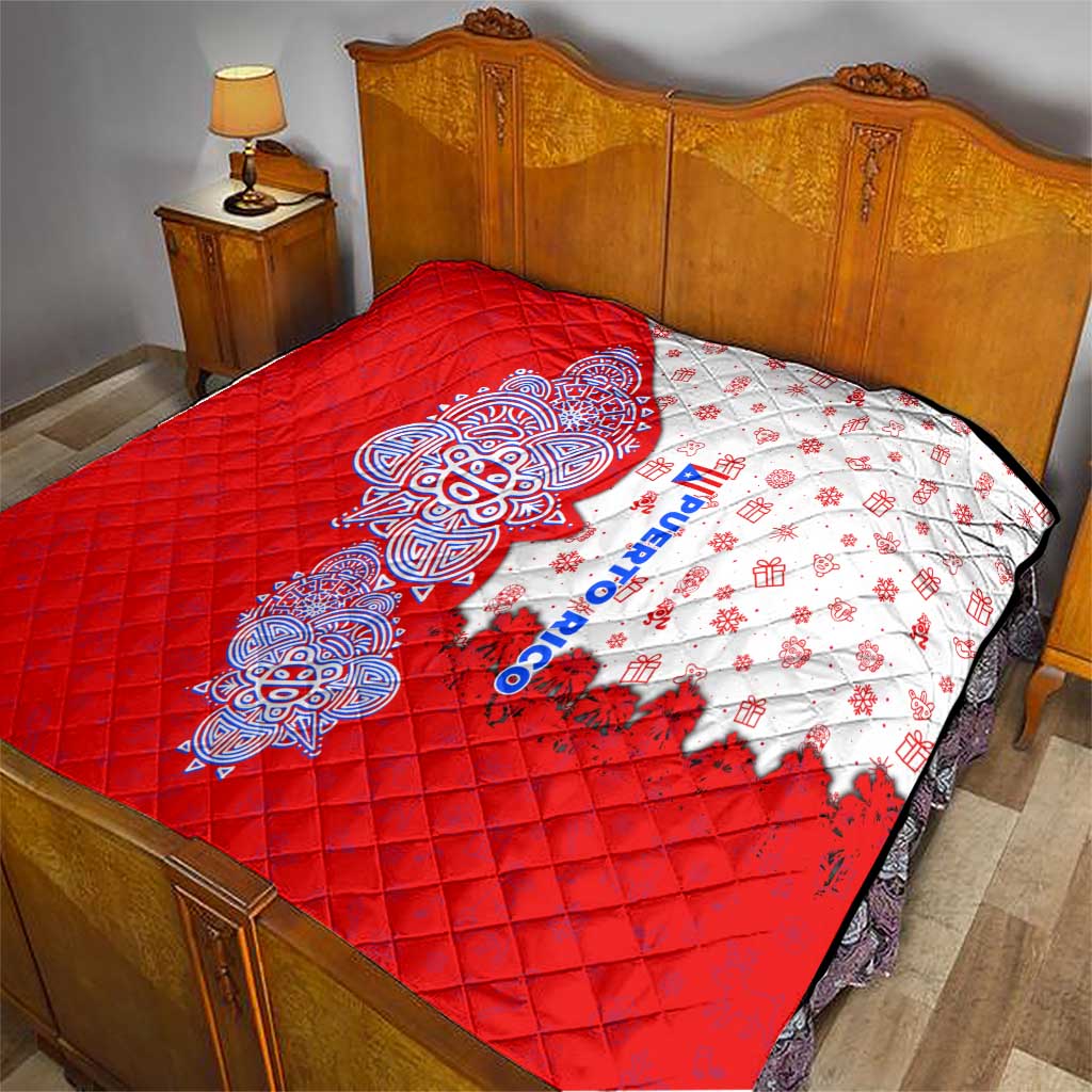 Puerto Rico Christmas Quilt with Taino Symbols Palm Tree Bongos and Holiday Pattern Design - Wonder Print Shop