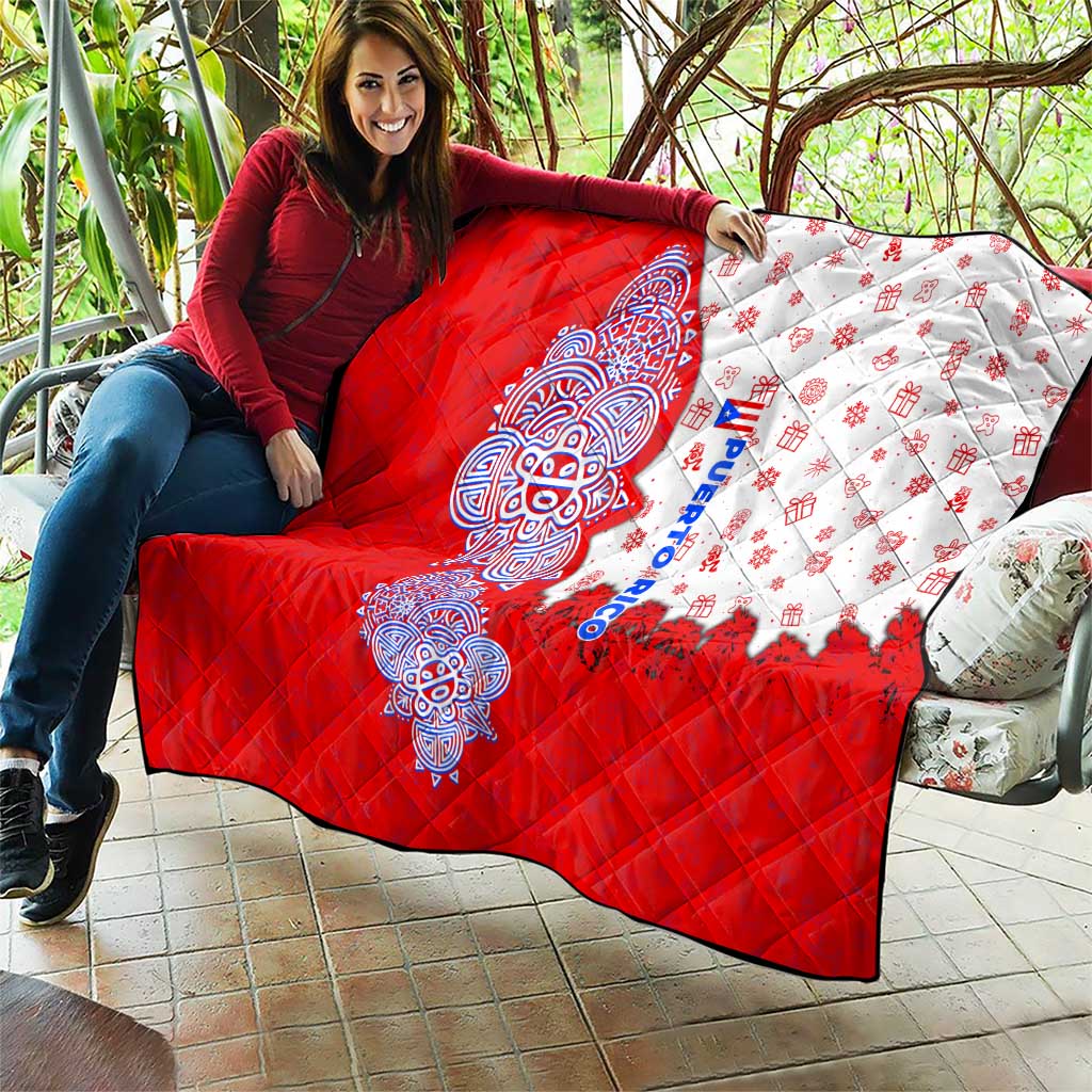 Puerto Rico Christmas Quilt with Taino Symbols Palm Tree Bongos and Holiday Pattern Design - Wonder Print Shop