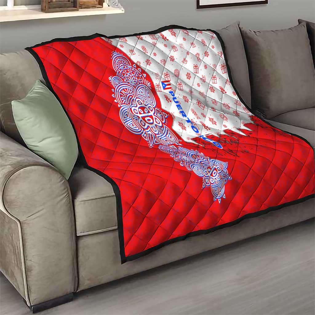 Puerto Rico Christmas Quilt with Taino Symbols Palm Tree Bongos and Holiday Pattern Design - Wonder Print Shop