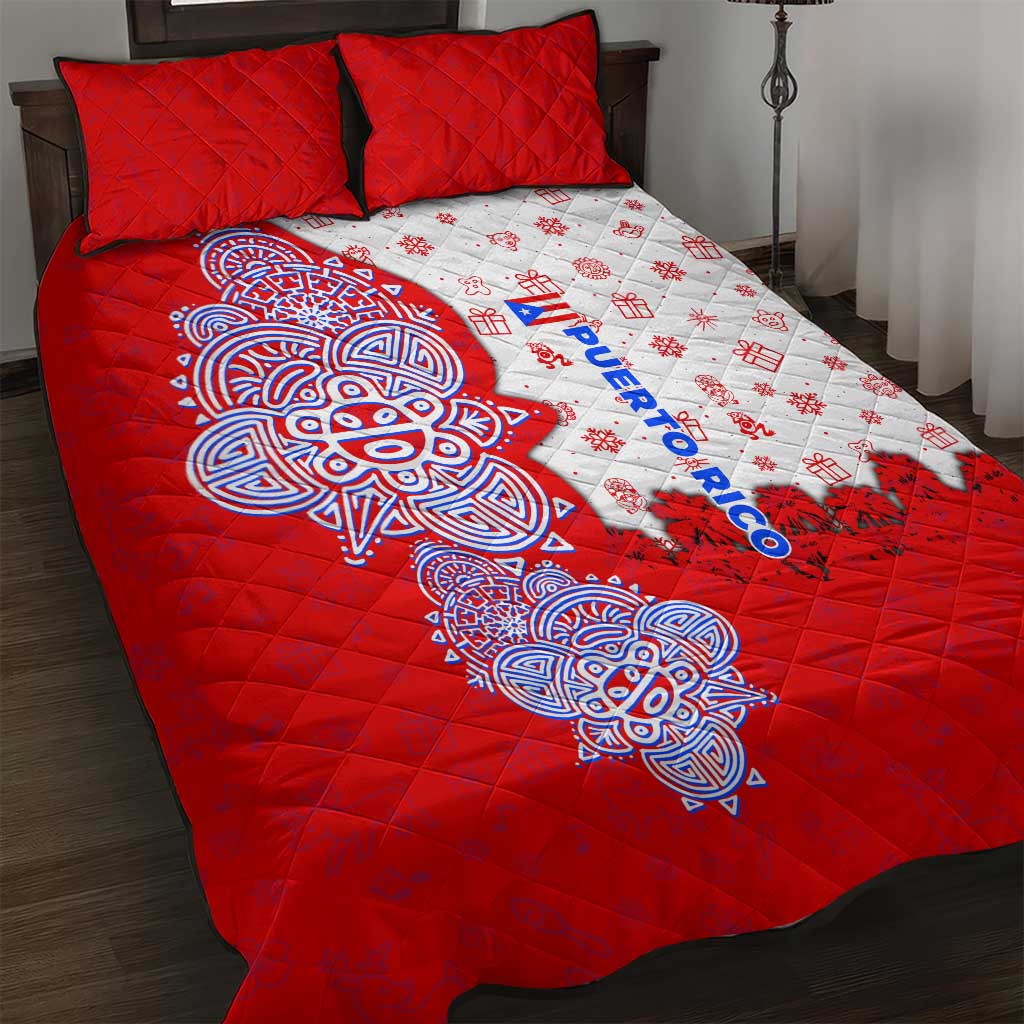 Puerto Rico Christmas Quilt Bed Set with Taino Symbols Palm Tree Bongos and Holiday Pattern Design - Wonder Print Shop