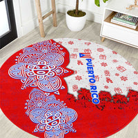 Puerto Rico Christmas Round Carpet with Taino Symbols Palm Tree Bongos and Holiday Pattern Design - Wonder Print Shop