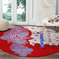 Puerto Rico Christmas Round Carpet with Taino Symbols Palm Tree Bongos and Holiday Pattern Design - Wonder Print Shop