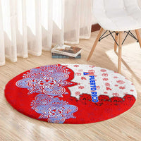 Puerto Rico Christmas Round Carpet with Taino Symbols Palm Tree Bongos and Holiday Pattern Design - Wonder Print Shop