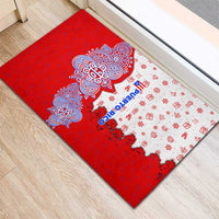 Puerto Rico Christmas Rubber Doormat with Taino Symbols Palm Tree Bongos and Holiday Pattern Design - Wonder Print Shop