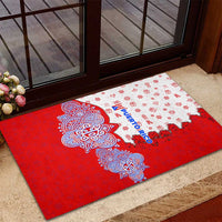 Puerto Rico Christmas Rubber Doormat with Taino Symbols Palm Tree Bongos and Holiday Pattern Design - Wonder Print Shop