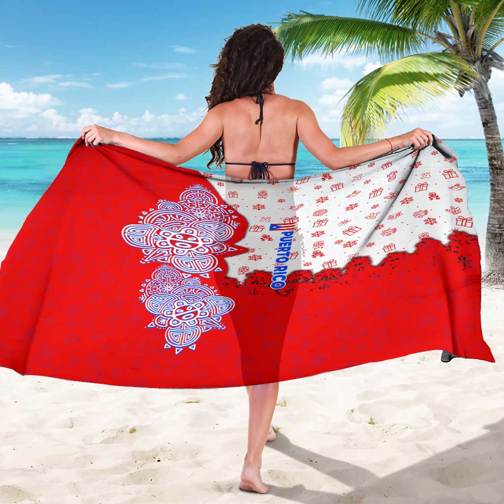 Puerto Rico Christmas Sarong with Taino Symbols Palm Tree Bongos and Holiday Pattern Design - Wonder Print Shop