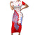 Puerto Rico Christmas Short Sleeve Bodycon Dress with Taino Symbols Palm Tree Bongos and Holiday Pattern Design - Wonder Print Shop
