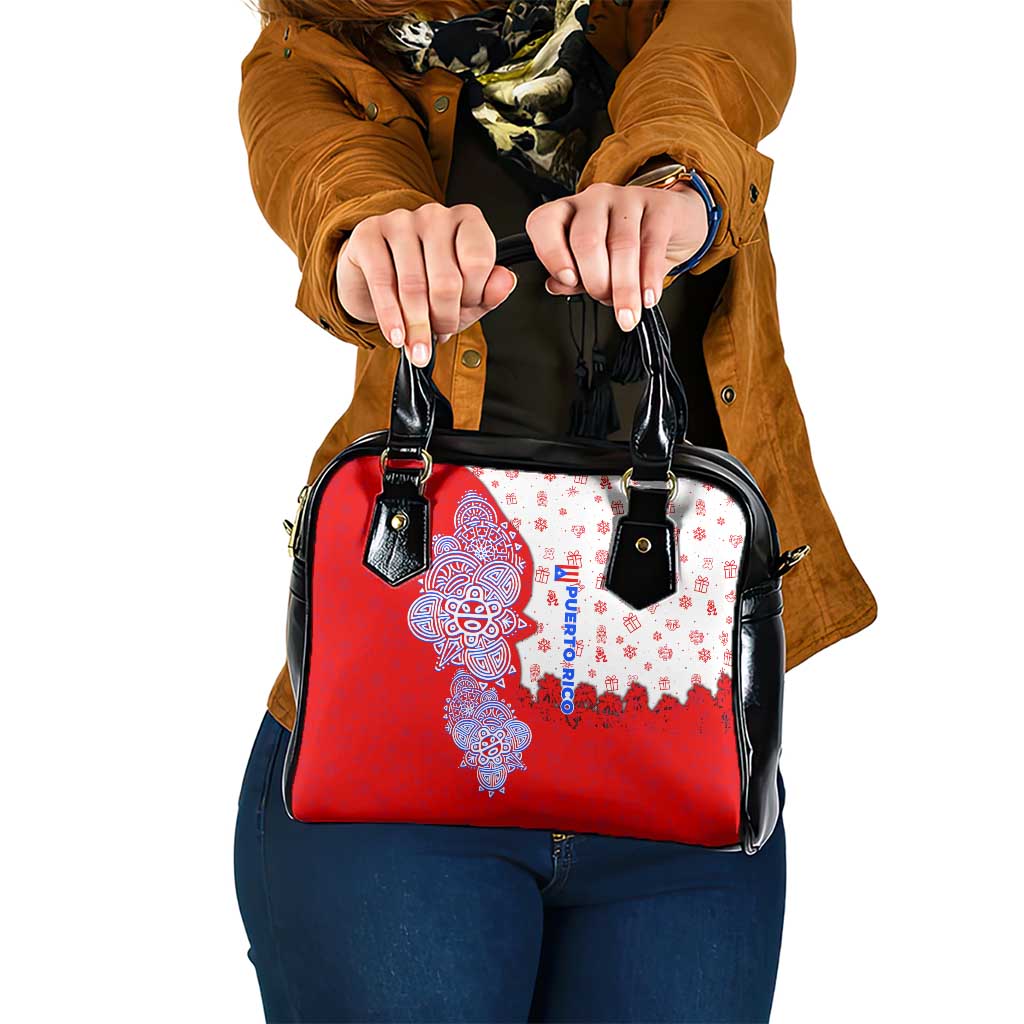 Puerto Rico Christmas Shoulder Handbag with Taino Symbols Palm Tree Bongos and Holiday Pattern Design - Wonder Print Shop