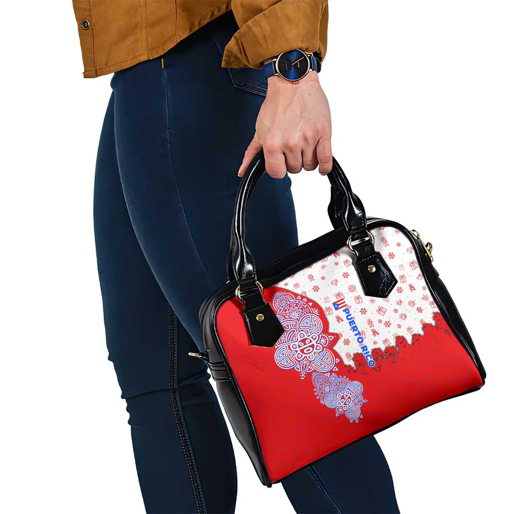 Puerto Rico Christmas Shoulder Handbag with Taino Symbols Palm Tree Bongos and Holiday Pattern Design - Wonder Print Shop