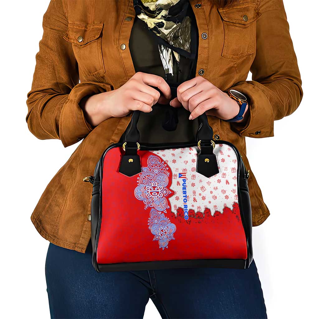 Puerto Rico Christmas Shoulder Handbag with Taino Symbols Palm Tree Bongos and Holiday Pattern Design - Wonder Print Shop
