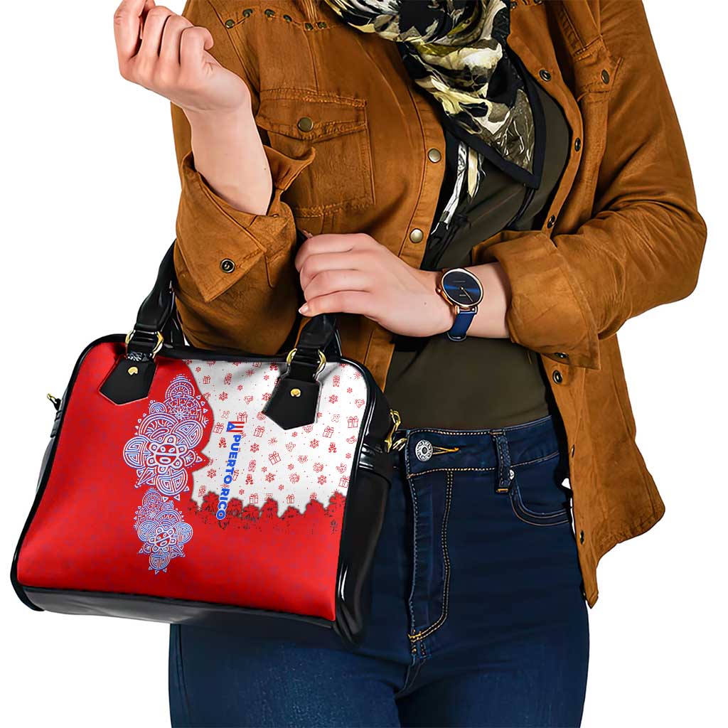 Puerto Rico Christmas Shoulder Handbag with Taino Symbols Palm Tree Bongos and Holiday Pattern Design - Wonder Print Shop