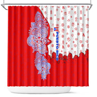 Puerto Rico Christmas Shower Curtain with Taino Symbols Palm Tree Bongos and Holiday Pattern Design - Wonder Print Shop
