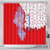 Puerto Rico Christmas Shower Curtain with Taino Symbols Palm Tree Bongos and Holiday Pattern Design - Wonder Print Shop