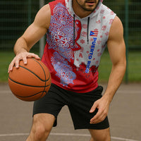 Puerto Rico Christmas Sleeveless Hoodie with Taino Symbols Palm Tree Bongos and Holiday Pattern Design - Wonder Print Shop