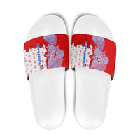 Puerto Rico Christmas Slide Sandals with Taino Symbols Palm Tree Bongos and Holiday Pattern Design - Wonder Print Shop