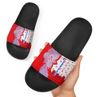 Puerto Rico Christmas Slide Sandals with Taino Symbols Palm Tree Bongos and Holiday Pattern Design - Wonder Print Shop