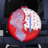 Puerto Rico Christmas Spare Tire Cover with Taino Symbols Palm Tree Bongos and Holiday Pattern Design - Wonder Print Shop