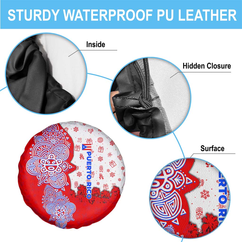 Puerto Rico Christmas Spare Tire Cover with Taino Symbols Palm Tree Bongos and Holiday Pattern Design - Wonder Print Shop