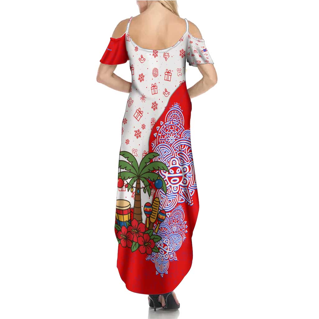 Puerto Rico Christmas Summer Maxi Dress with Taino Symbols Palm Tree Bongos and Holiday Pattern Design - Wonder Print Shop