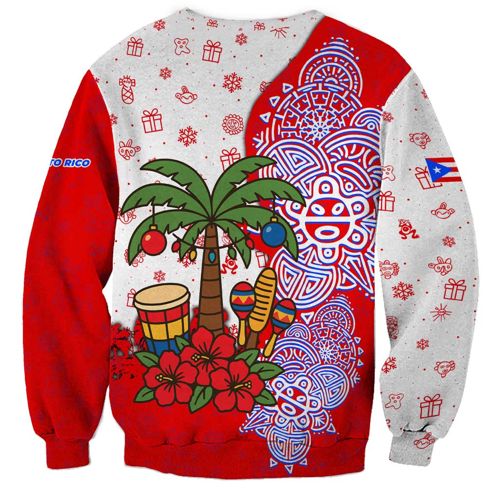 Puerto Rico Christmas Sweatshirt with Taino Symbols Palm Tree Bongos and Holiday Pattern Design - Wonder Print Shop
