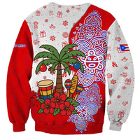 Puerto Rico Christmas Sweatshirt with Taino Symbols Palm Tree Bongos and Holiday Pattern Design - Wonder Print Shop