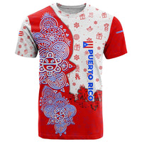 Puerto Rico Christmas T Shirt with Taino Symbols Palm Tree Bongos and Holiday Pattern Design - Wonder Print Shop